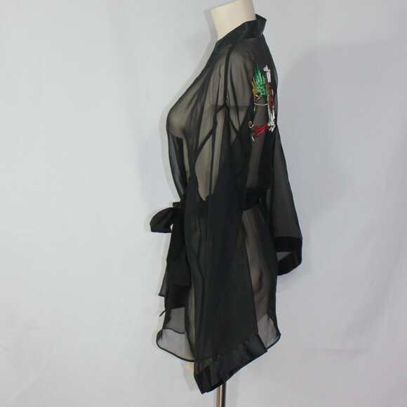Marilyn Monroe by Warner's Womens  Black Sheet Dragon Embroidered Robe sz Medium - Picture 3 of 7
